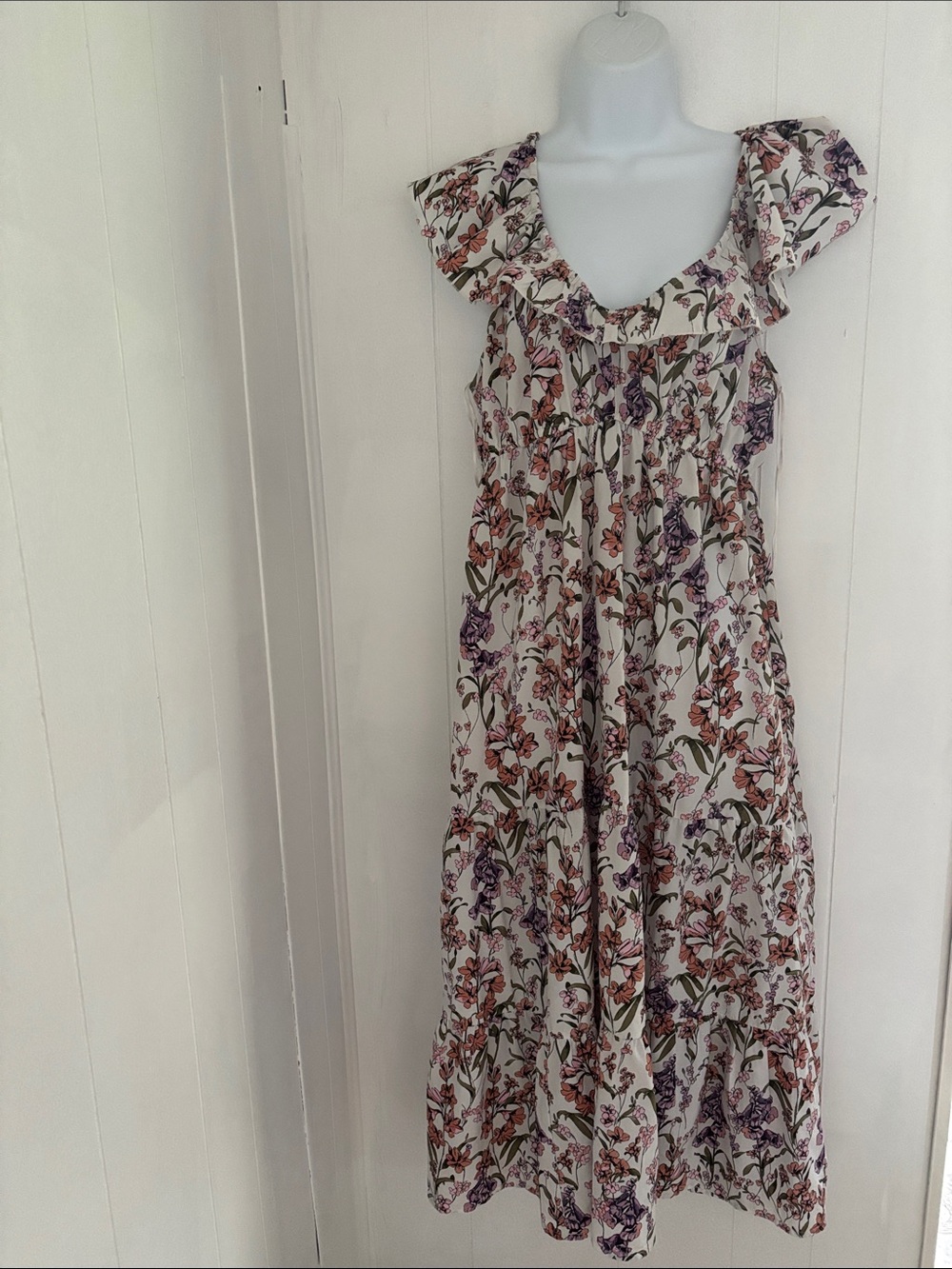 indulge Cream Maxi Dress with Pink & Purple Floral Print